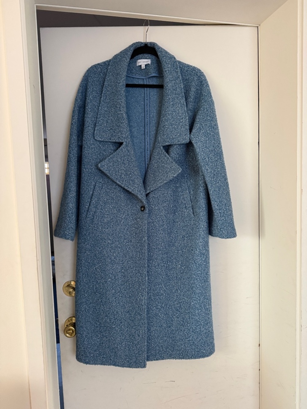 Wool-Blend boucle Blue Long Coat - Women's Jacket & Coat